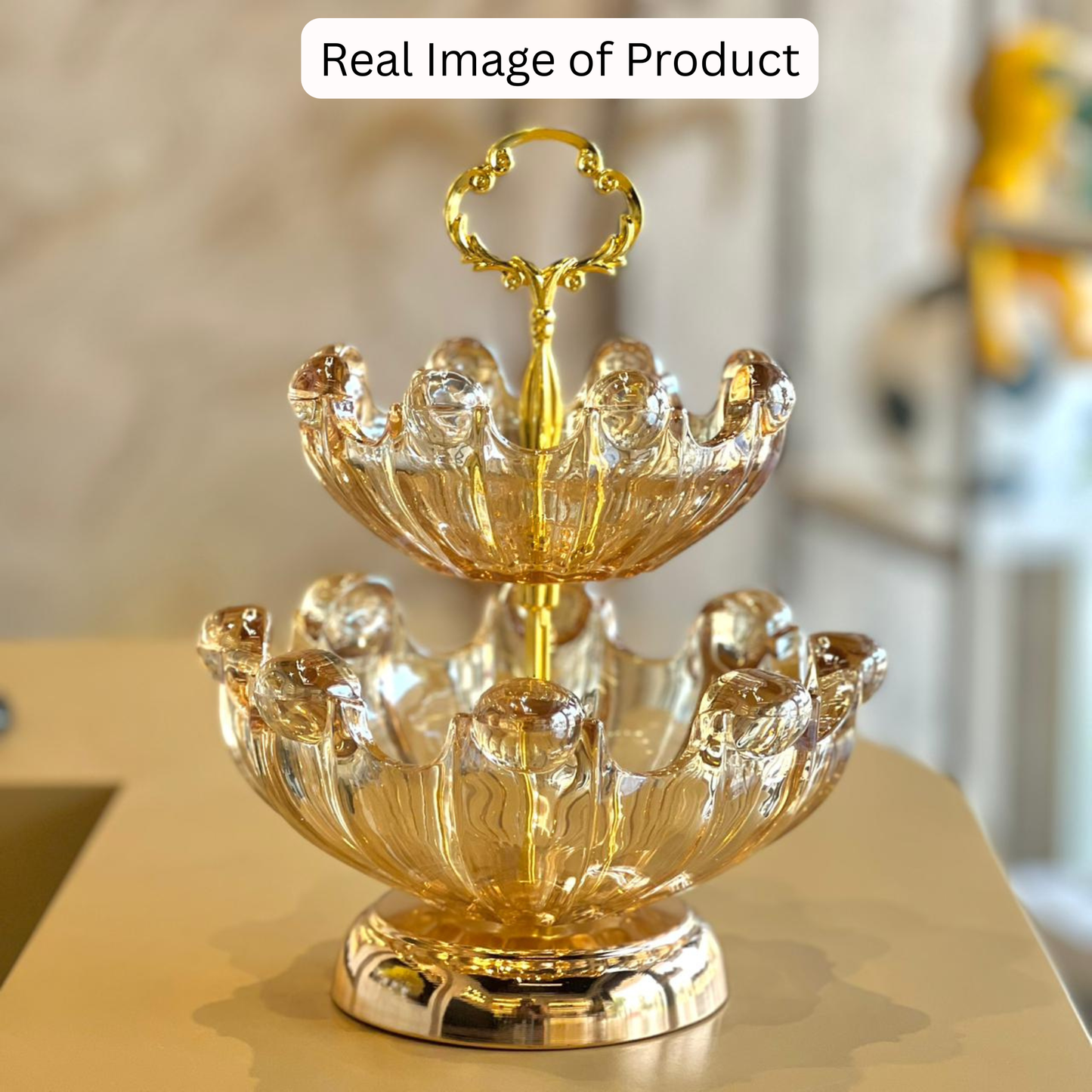 Regalia 2-Tier Crystal Fruit & Dessert Stand — angle view — handmade artisan home decor | Mapland
