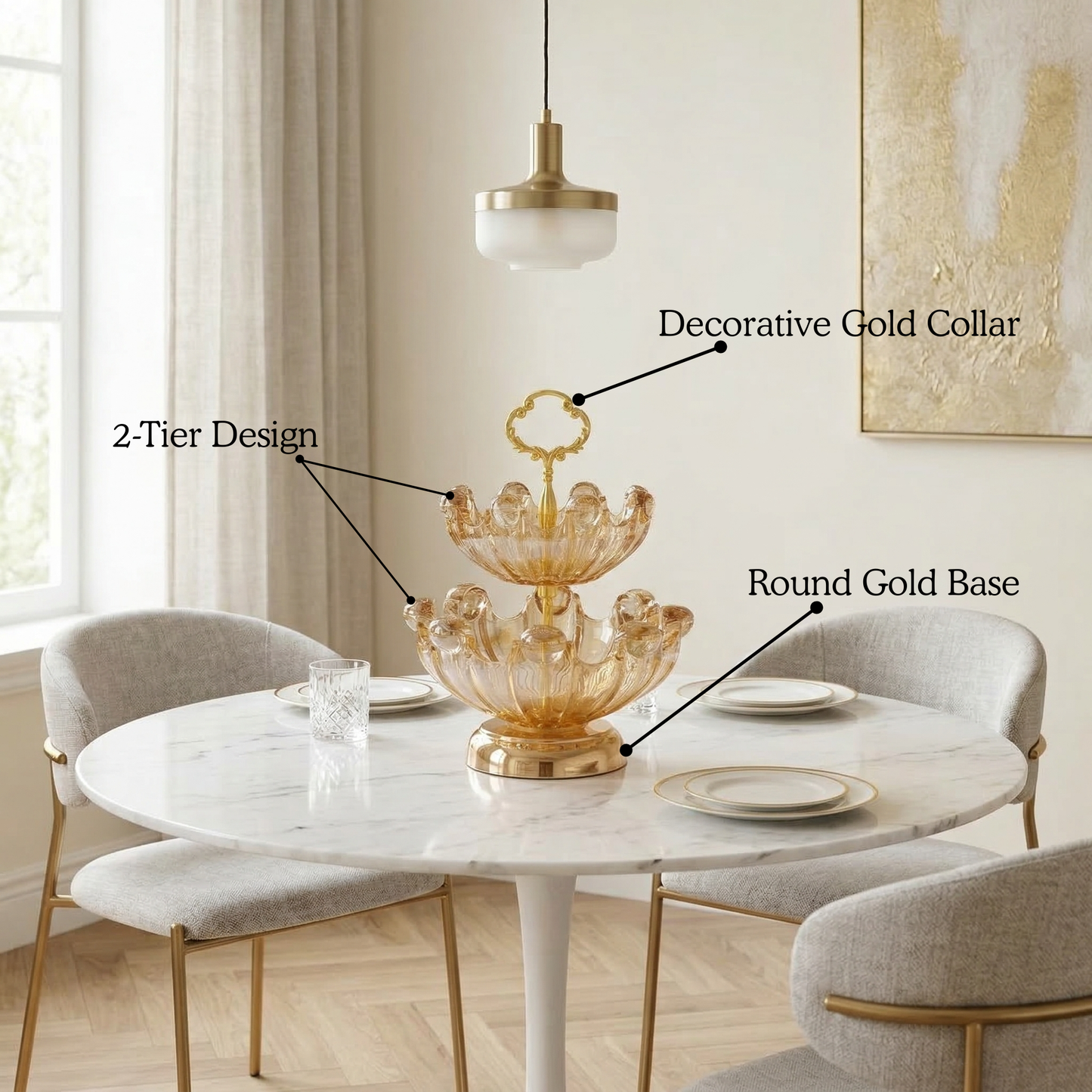 Regalia 2-Tier Crystal Fruit & Dessert Stand — detail view — handmade artisan home decor | Mapland
