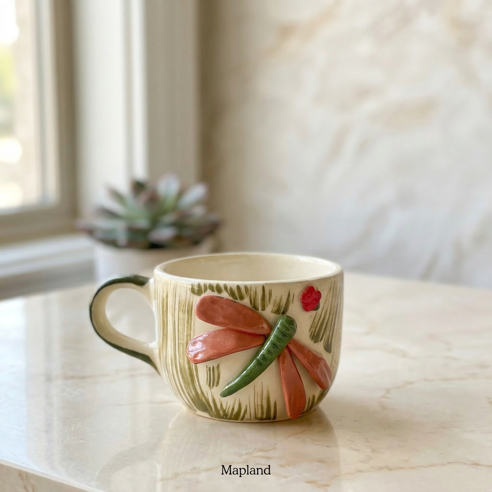 Dragonfly Meadow Mug — handmade ceramic cup, view 2 | Mapland