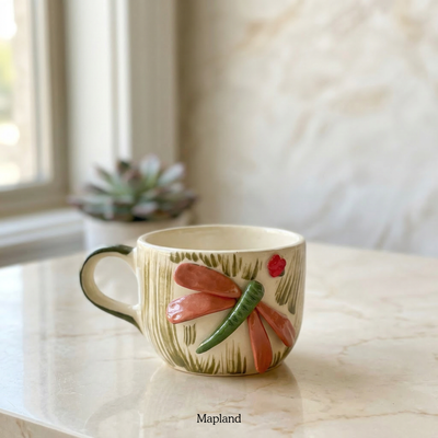Dragonfly Meadow Mug — handmade ceramic cup, view 2 | Mapland