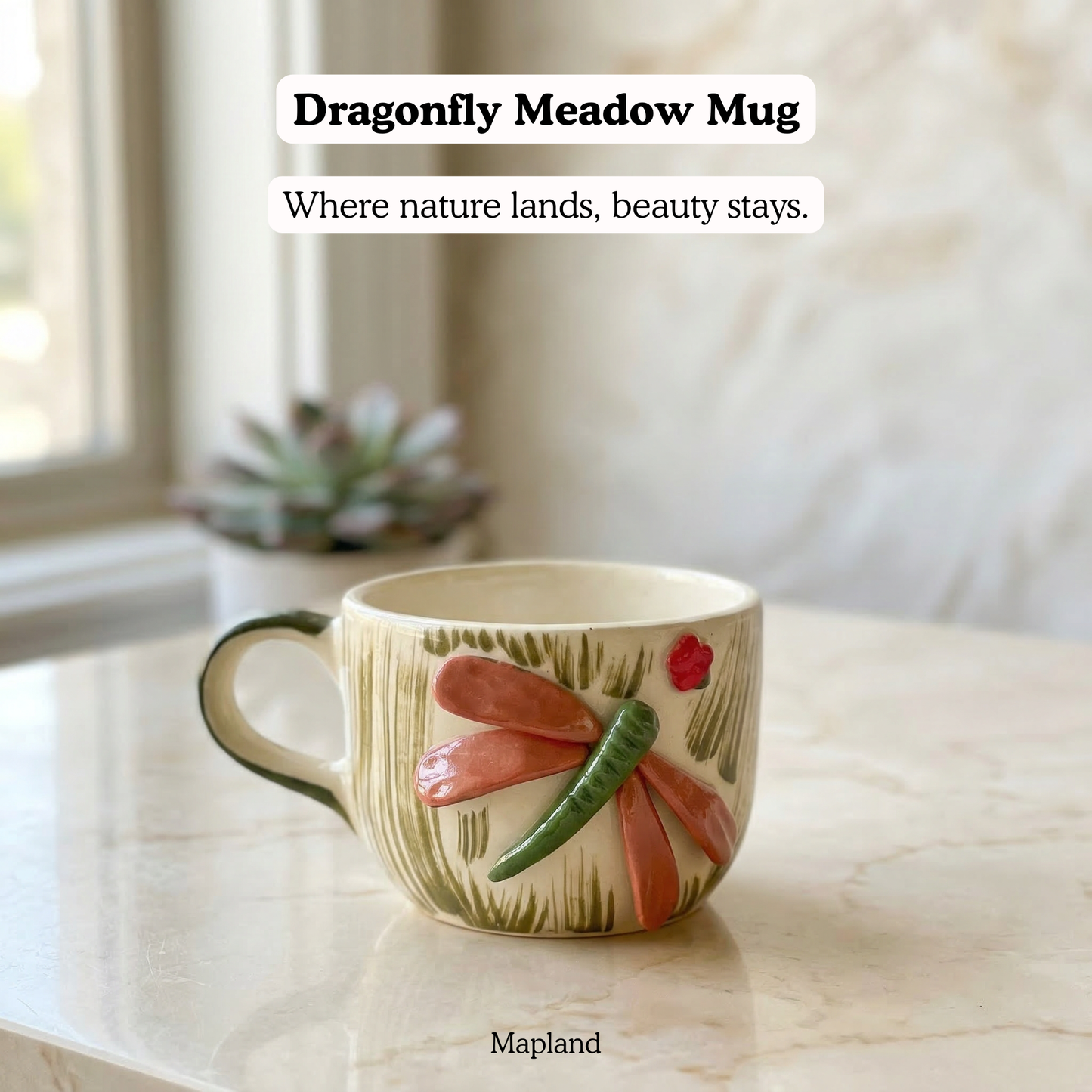 Dragonfly Meadow Mug — handmade ceramic cup, view 3 | Mapland