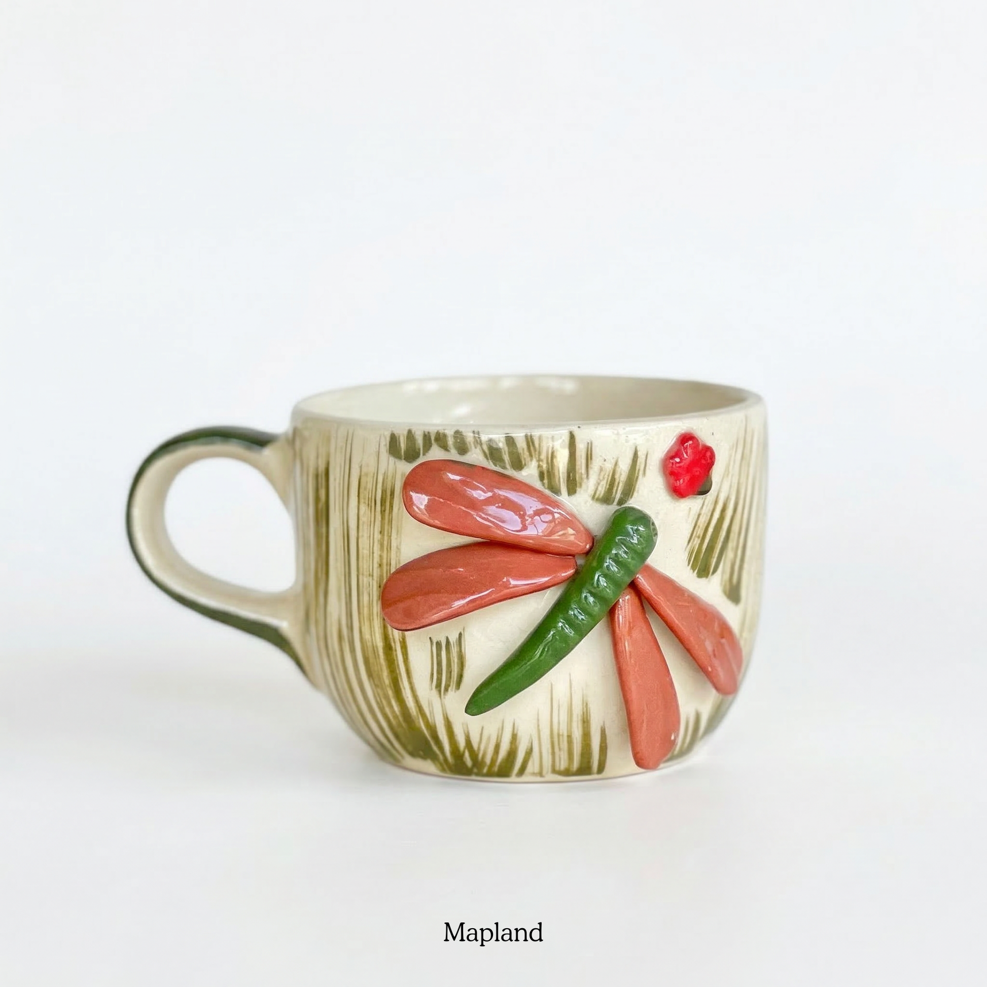 Dragonfly Meadow Mug — handmade ceramic cup, view 4 | Mapland