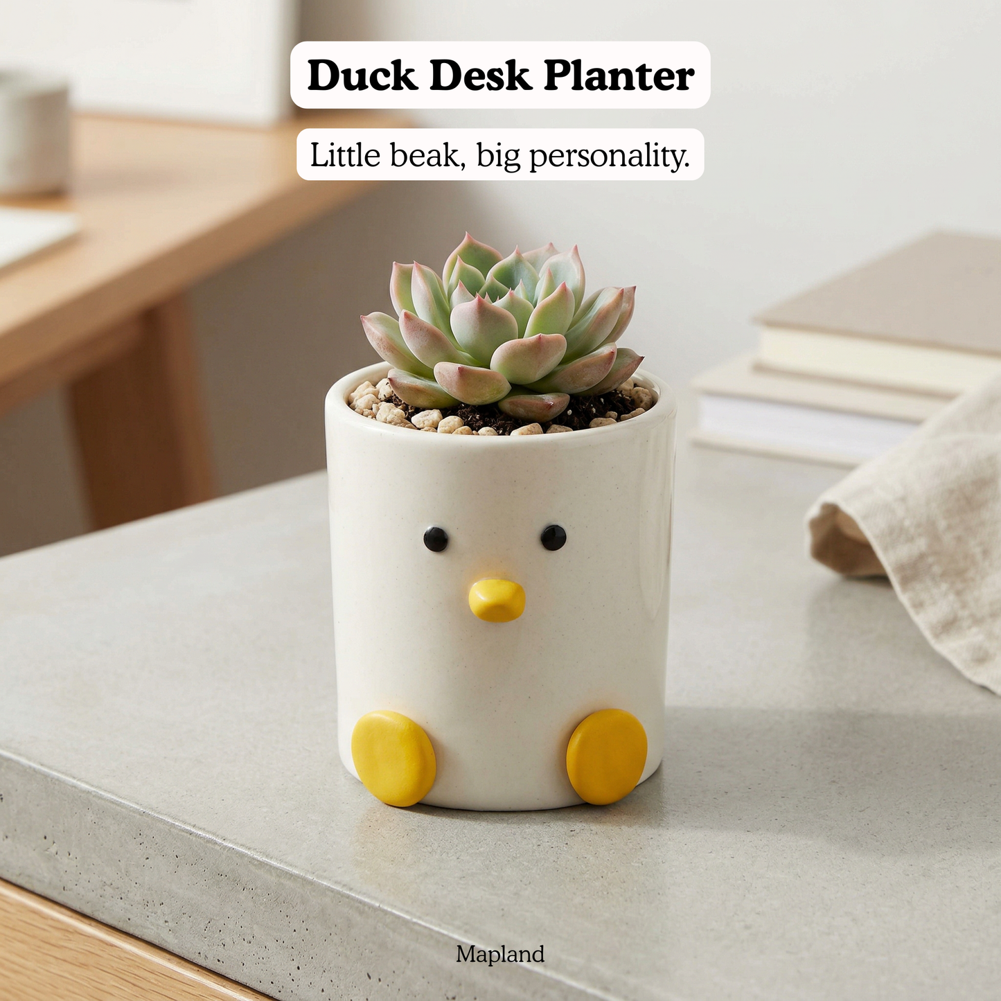 Duck Desk Planter handmade ceramic planter — side view, Indian artisan craft | Mapland