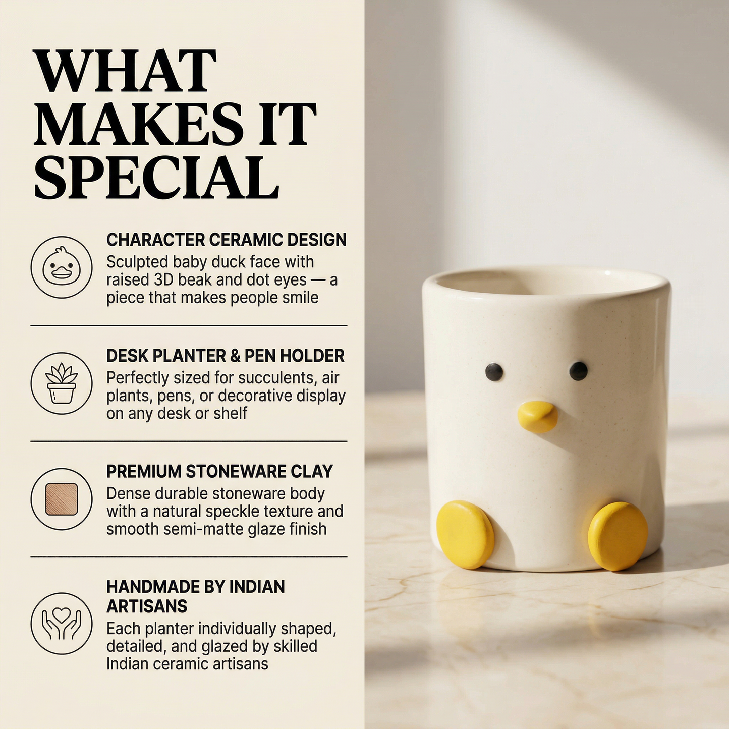 Duck Desk Planter handmade ceramic planter — lifestyle view, Indian artisan craft | Mapland