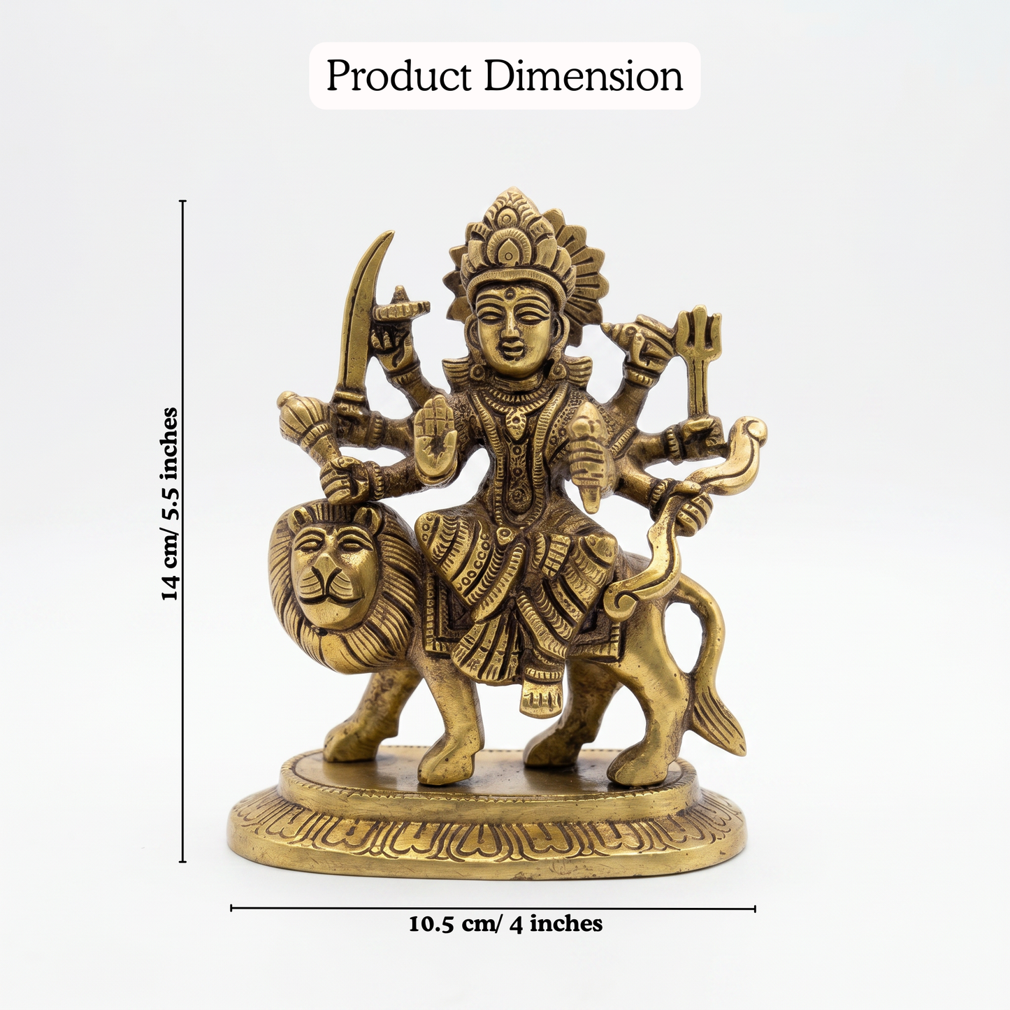 Durga Mata brass statue dimensions 14cm 880g | Mapland
