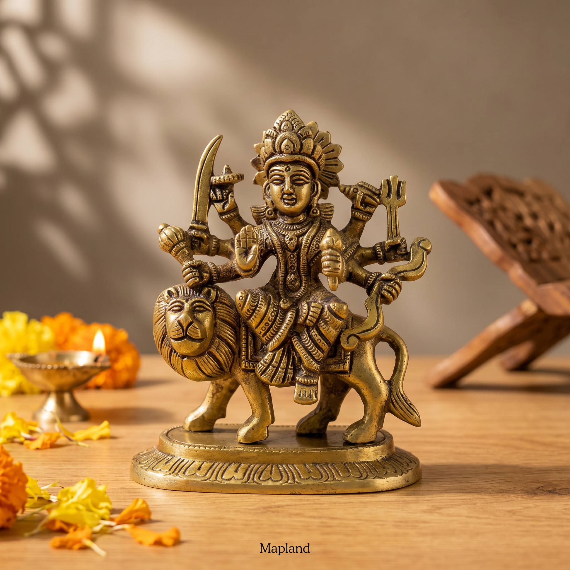 Durga Mata pure brass statue 8-arm Simhasani figurine | Mapland