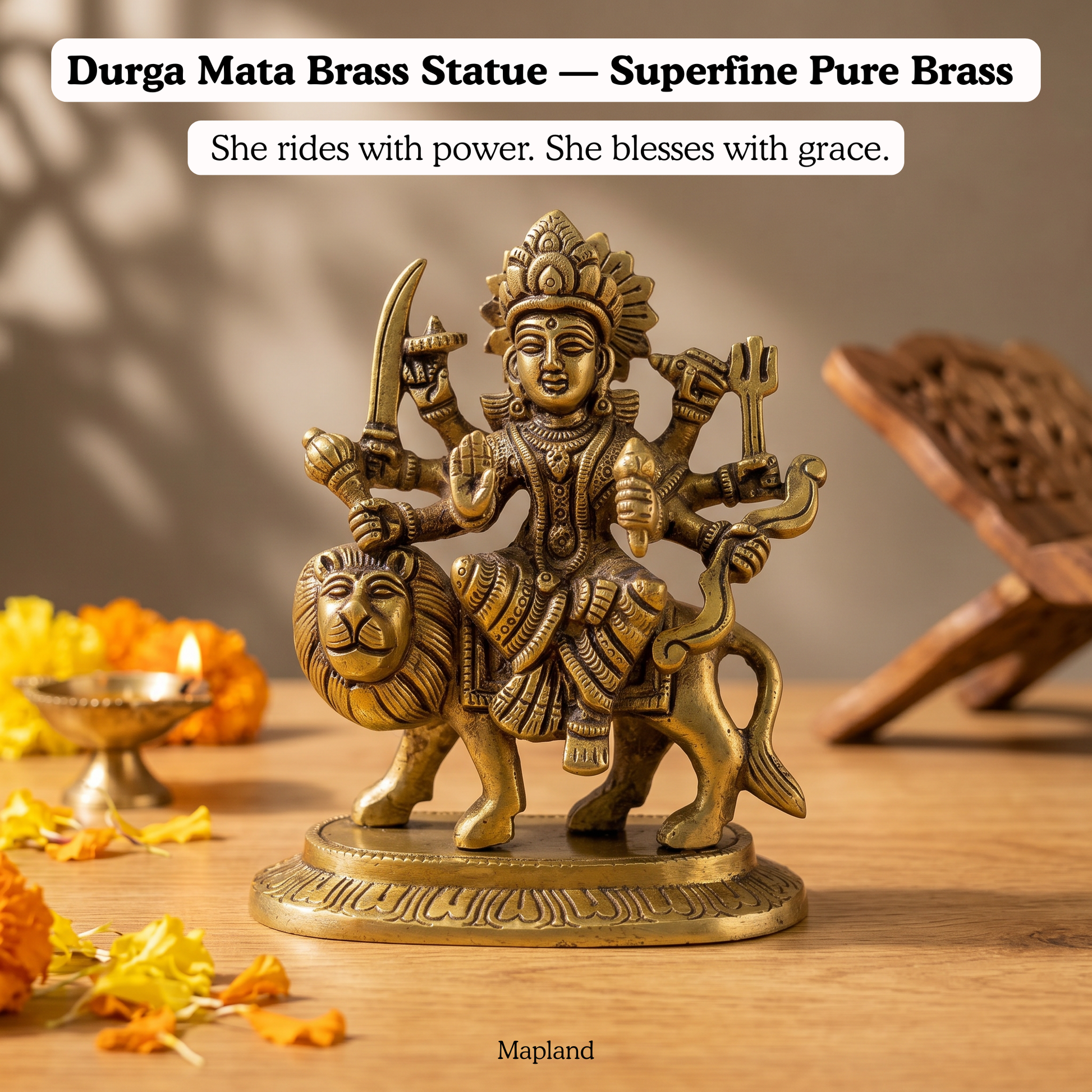 Durga Mata brass idol side view lion vahana | Mapland