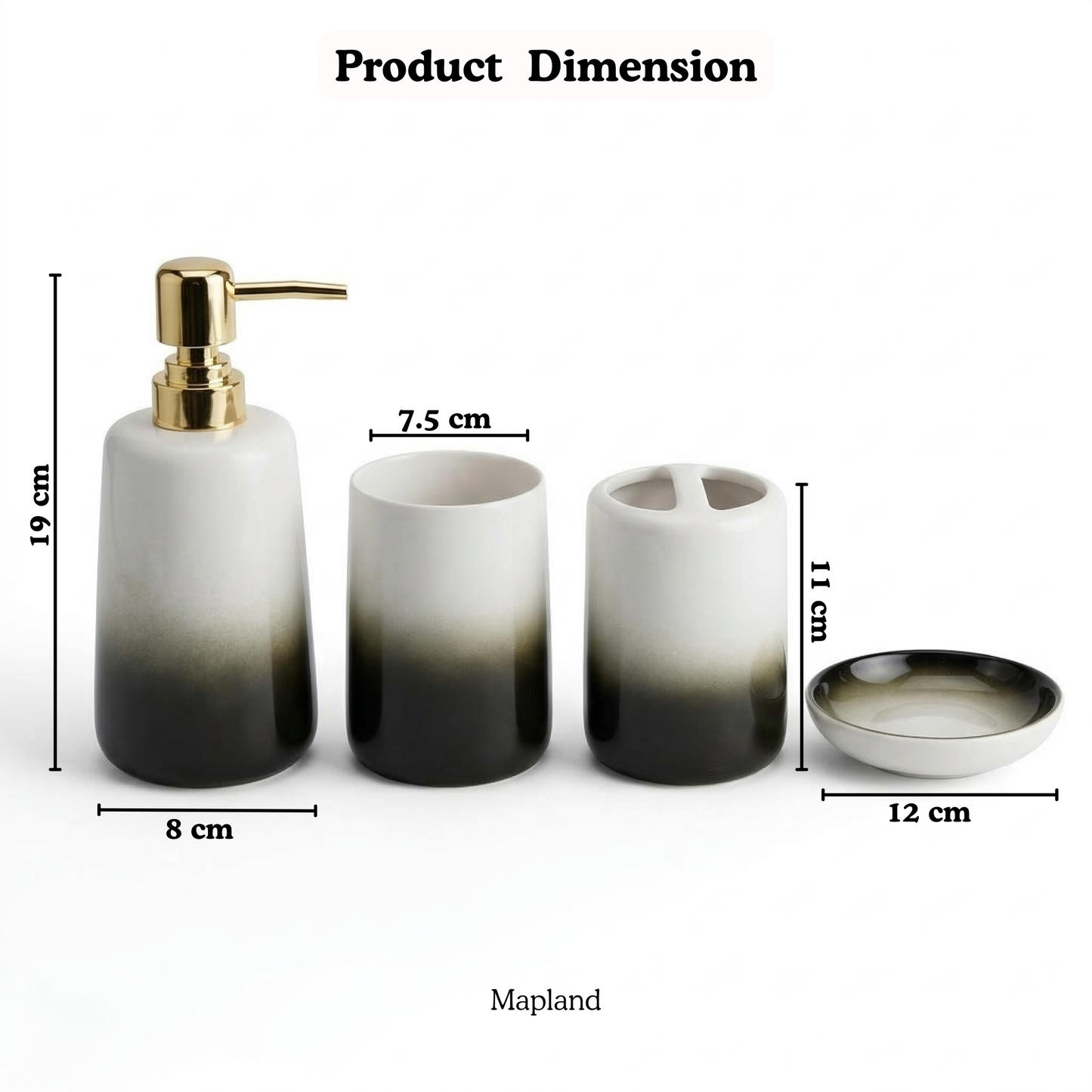 Eclipse Gold Ceramic Bathroom Set of 4 — detail view — handmade artisan home decor | Mapland