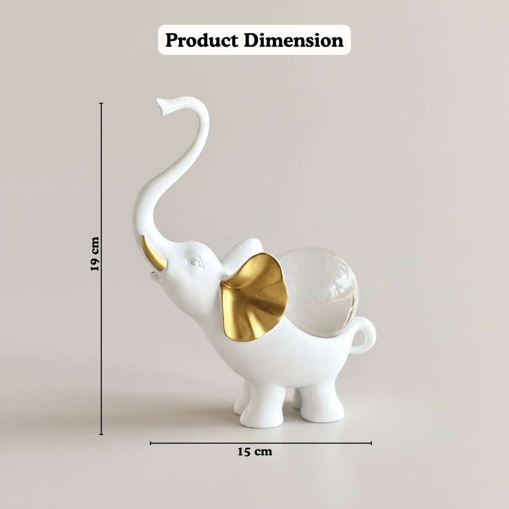 Elephant Pair Figurine Set with Crystal Globe — White & Gold