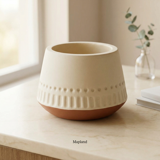 Two-Tone Embossed Terracotta Planter handmade ceramic planter, Indian artisan craft | Mapland