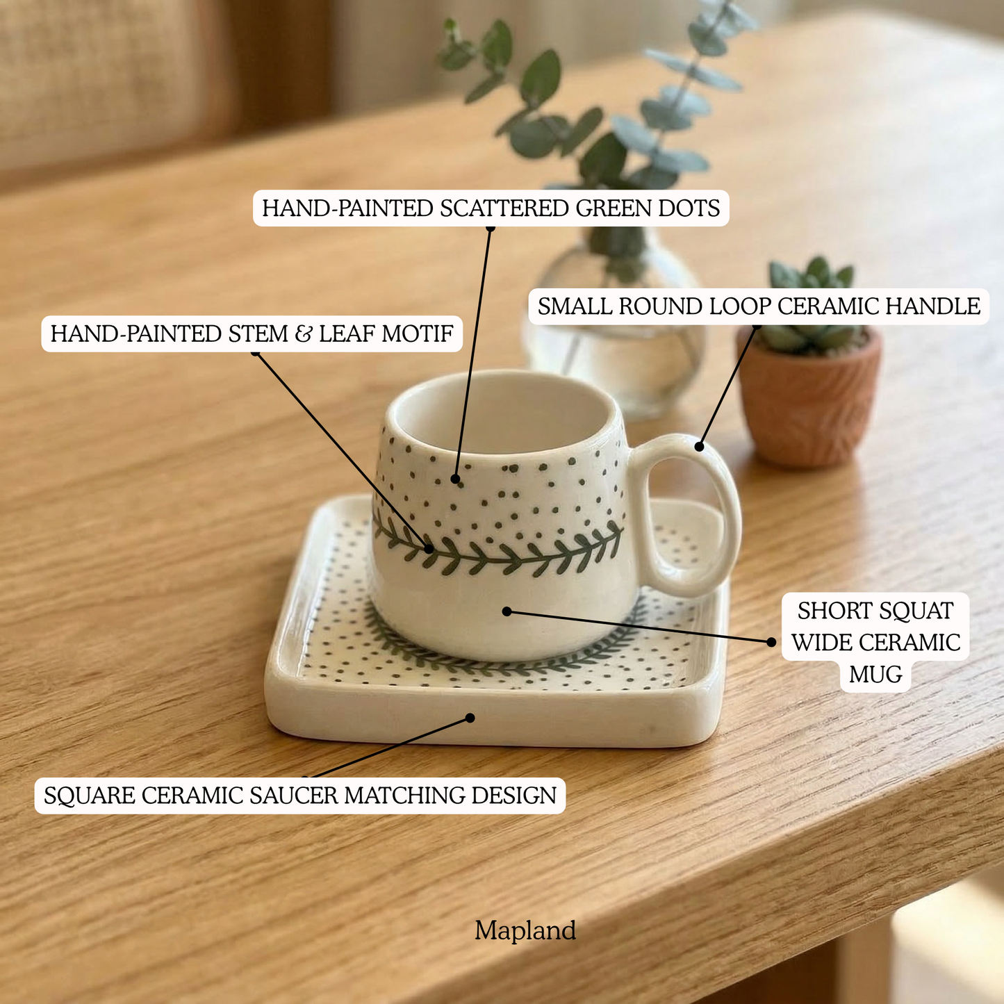 Evergreen Pattern Ceramic Cup & Saucer - Mapland