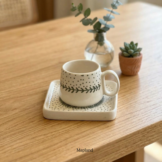Evergreen Pattern Ceramic Cup & Saucer - Mapland