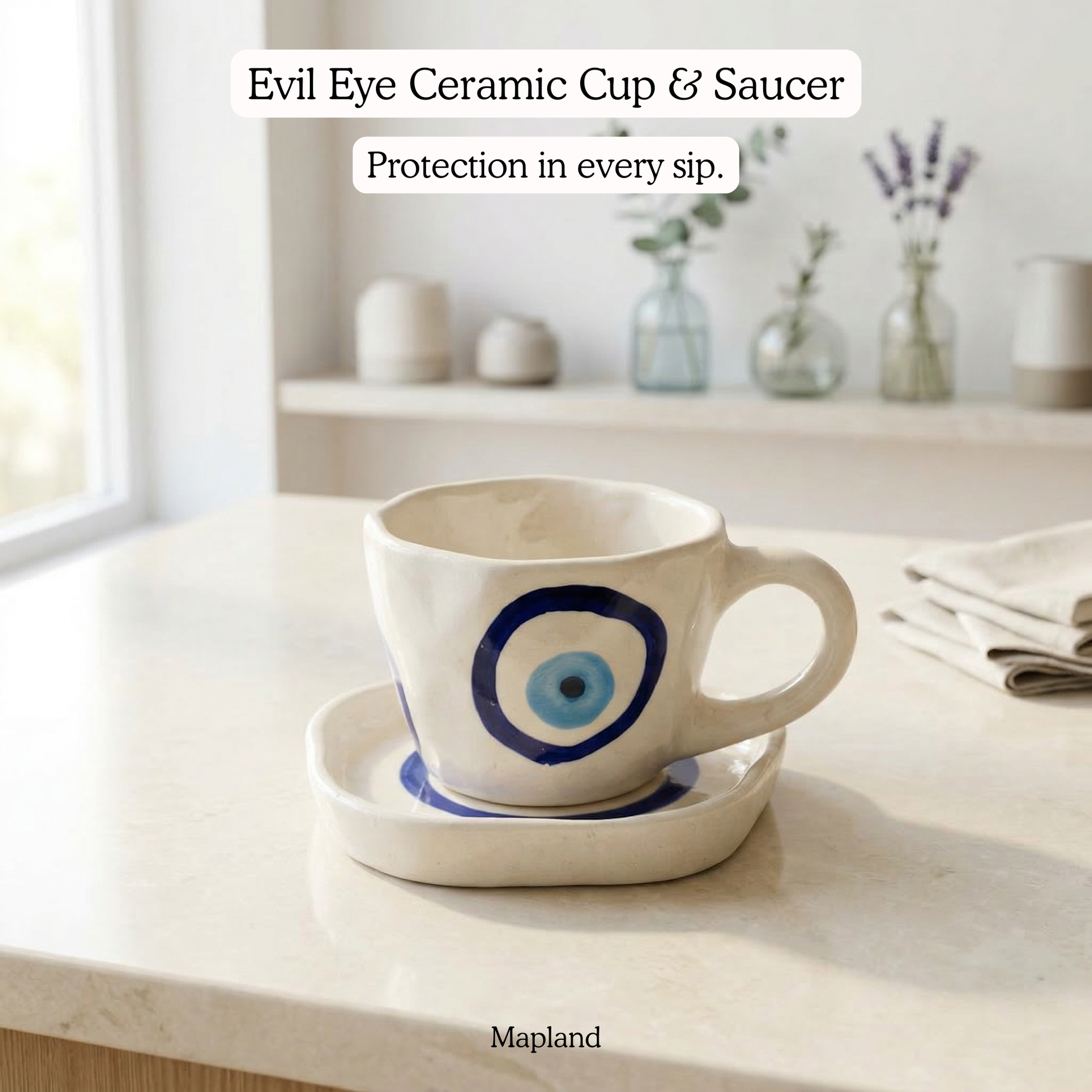 Evil Eye Ceramic Cup & Saucer - Mapland