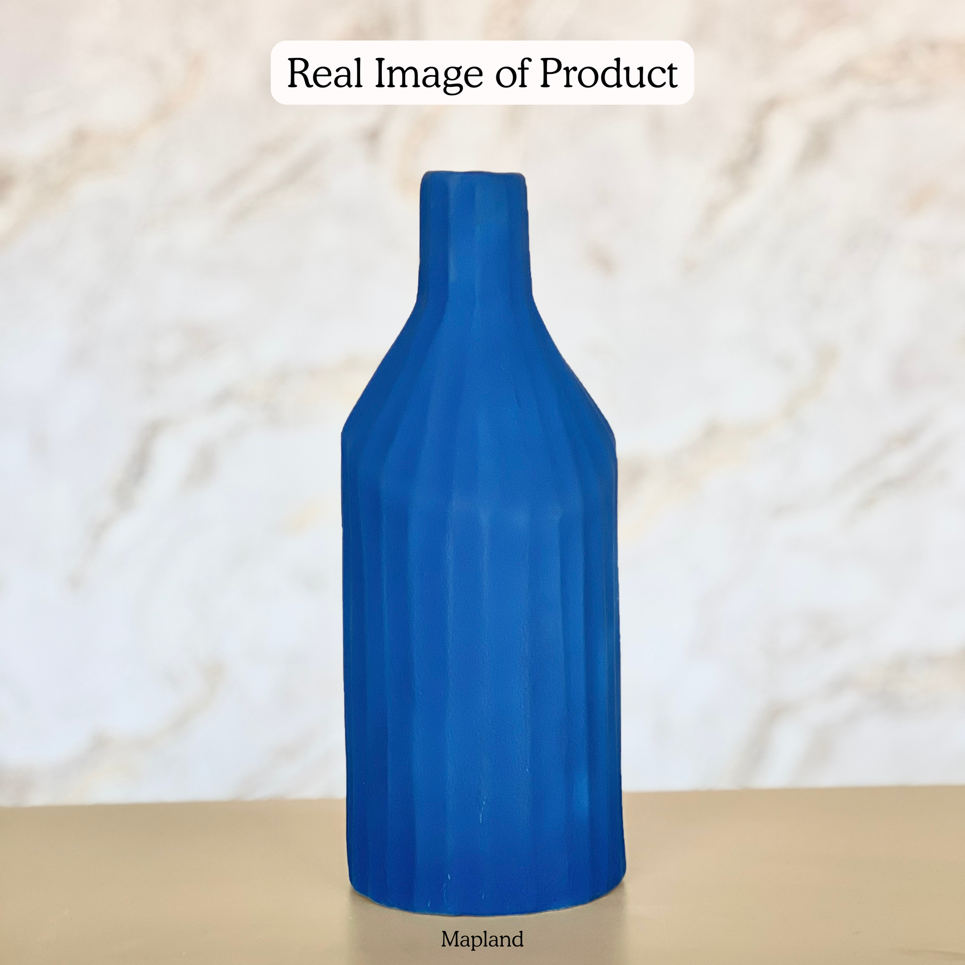 Faceted Bottle Vase Cobalt Blue handmade ceramic vase — angle view, Indian artisan craft | Mapland