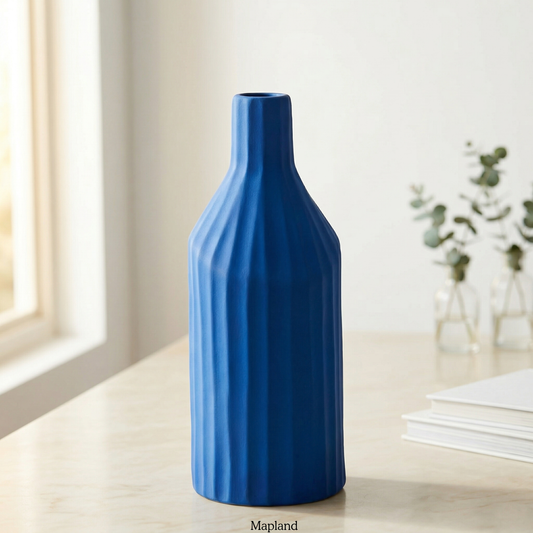 Faceted bottle ceramic vase in cobalt blue — handmade ceramic vase | Mapland Design Studio