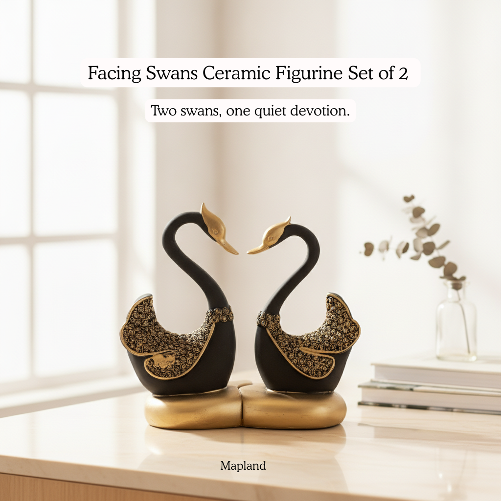 Facing Swans Ceramic Figurine Set of 2