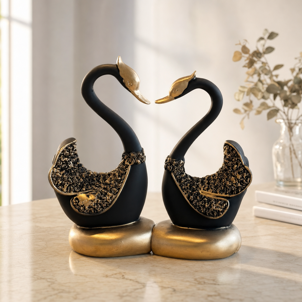 Facing Swans Ceramic Figurine Set of 2