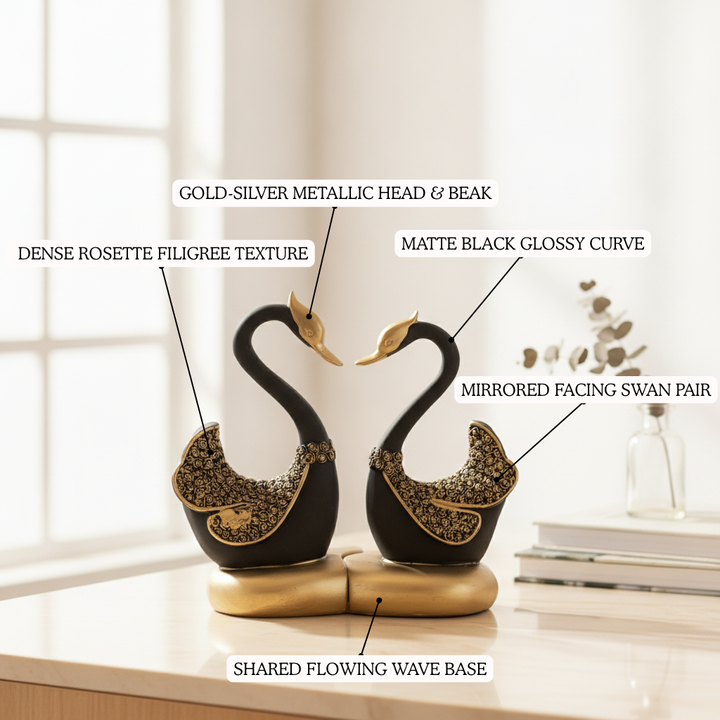 Facing Swans Ceramic Figurine Set of 2