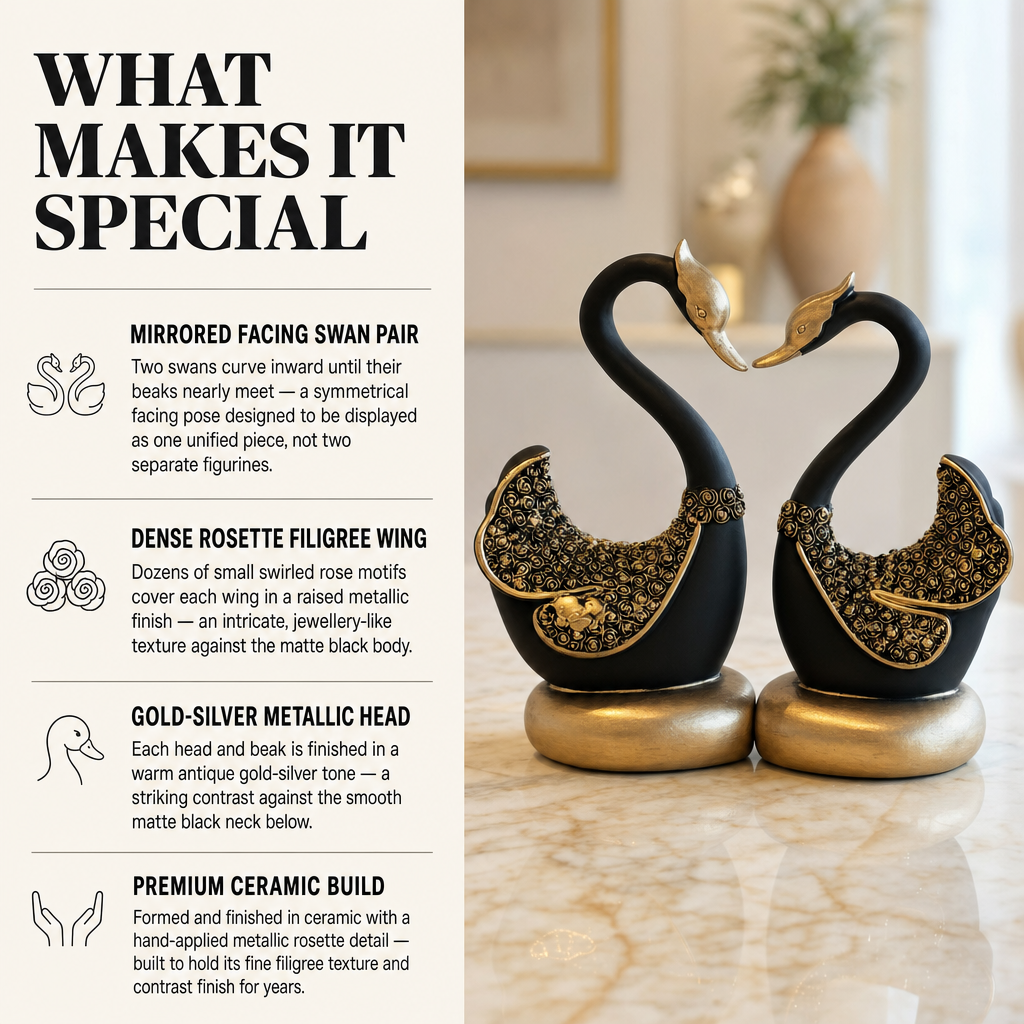 Facing Swans Ceramic Figurine Set of 2
