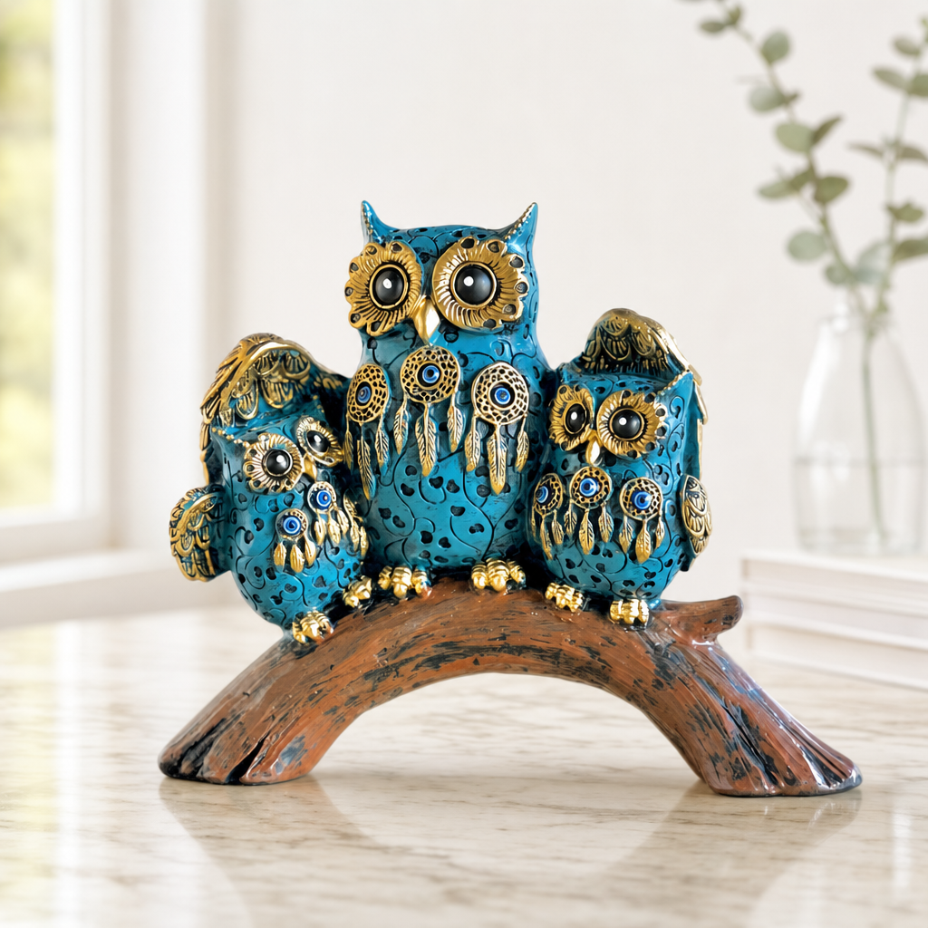 Family Nest Evil Eye Owl Figurine