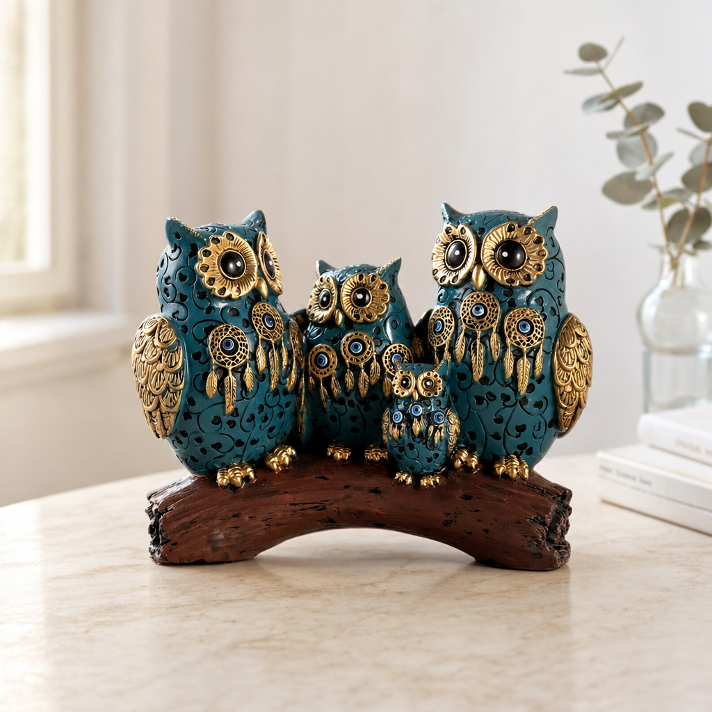 Family Nest Evil Eye Owl Figurine