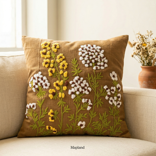 Floral dreams embroidered cushion cover in pastel multicolour — handmade cushion cover | Mapland Design Studio