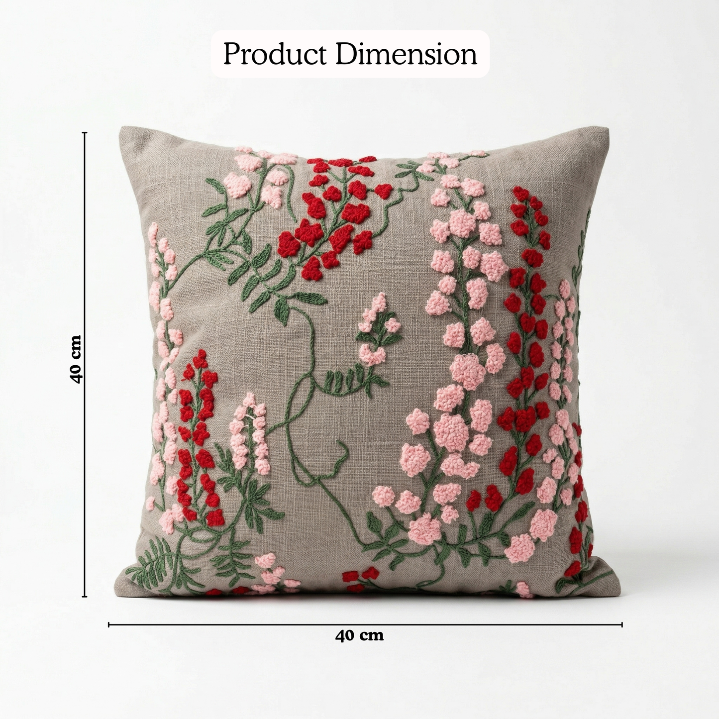 Flower Embroidered Cushion Cover 16*16 Inches