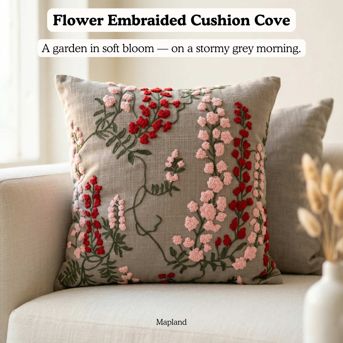 Flower Embroidered Cushion Cover 16*16 Inches