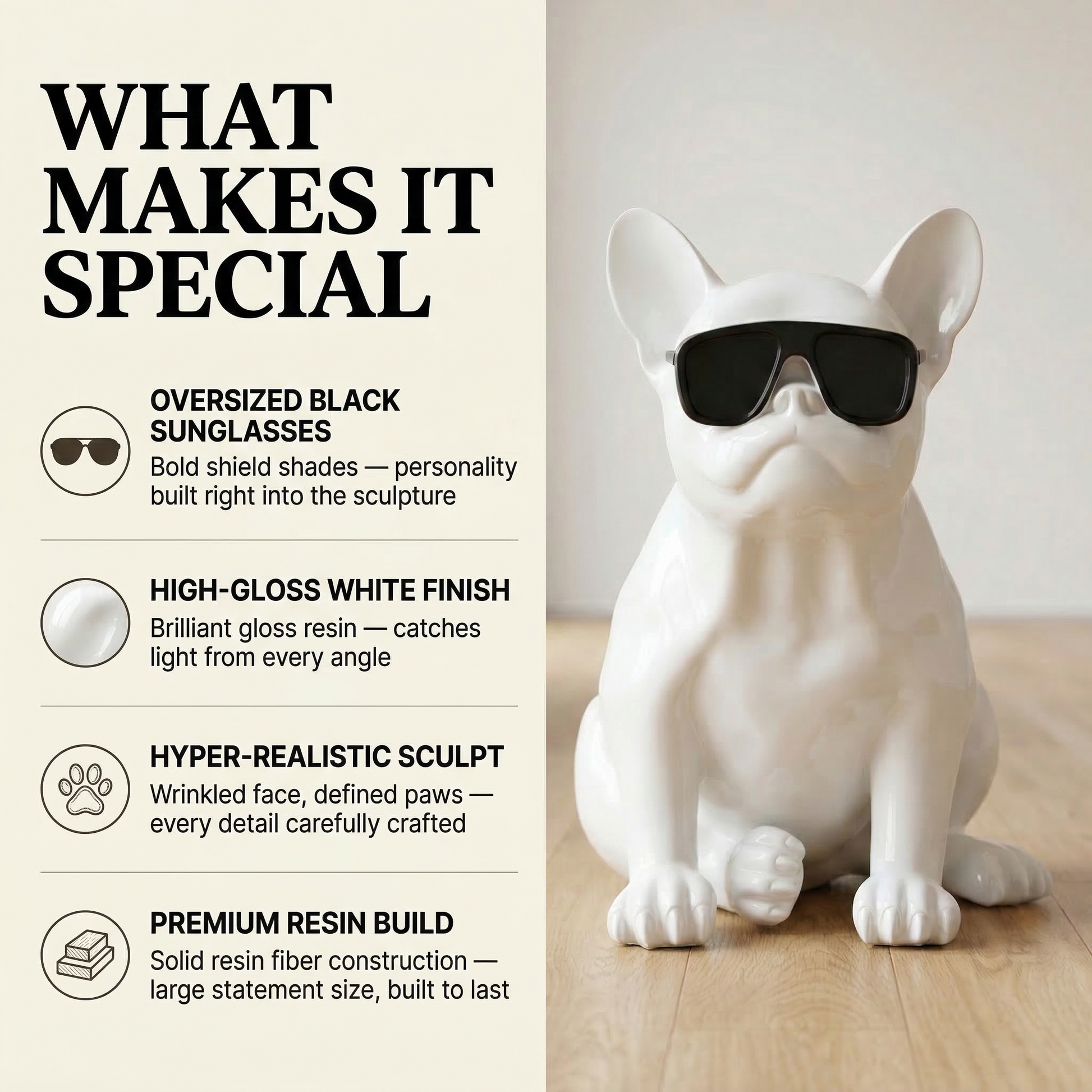 Bulldog with Sunglasses -- decorative figurine, home accent decor | Mapland