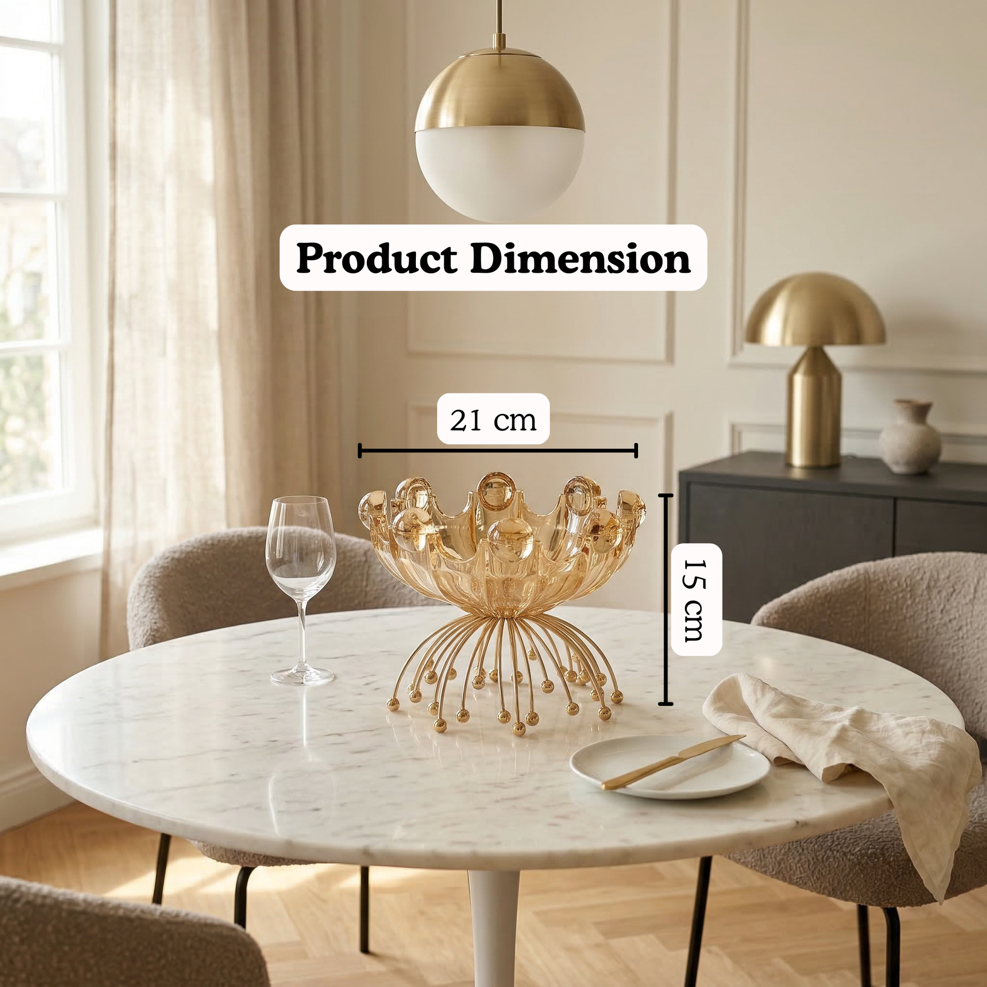 Soleil Fruit Bowl Dimensions - Height 15cm Bowl Diameter 21cm Gold Stand | Mapland