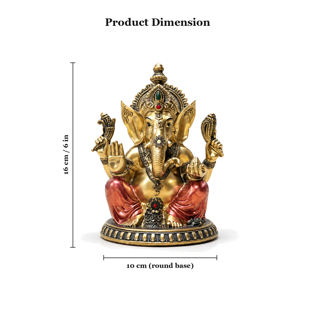 Ganesha Round Base idol dimensions 16cm (6 inch) height, 10cm round base | Mapland