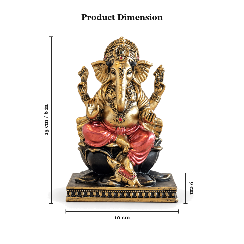 Ganesh on Lotus resin figurine dimensions 15cm (6 inch) height | Mapland