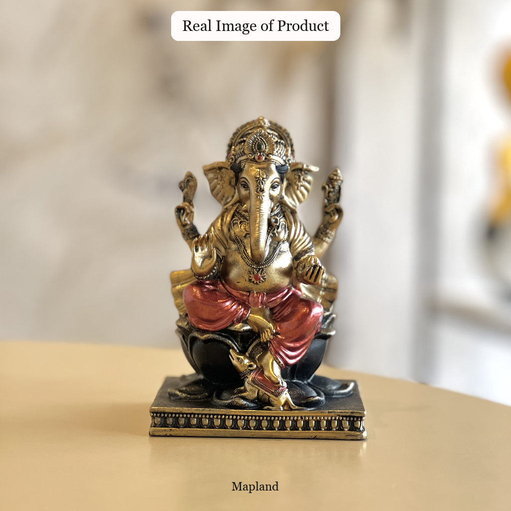 Ganesh on Lotus resin figurine real product image | Mapland