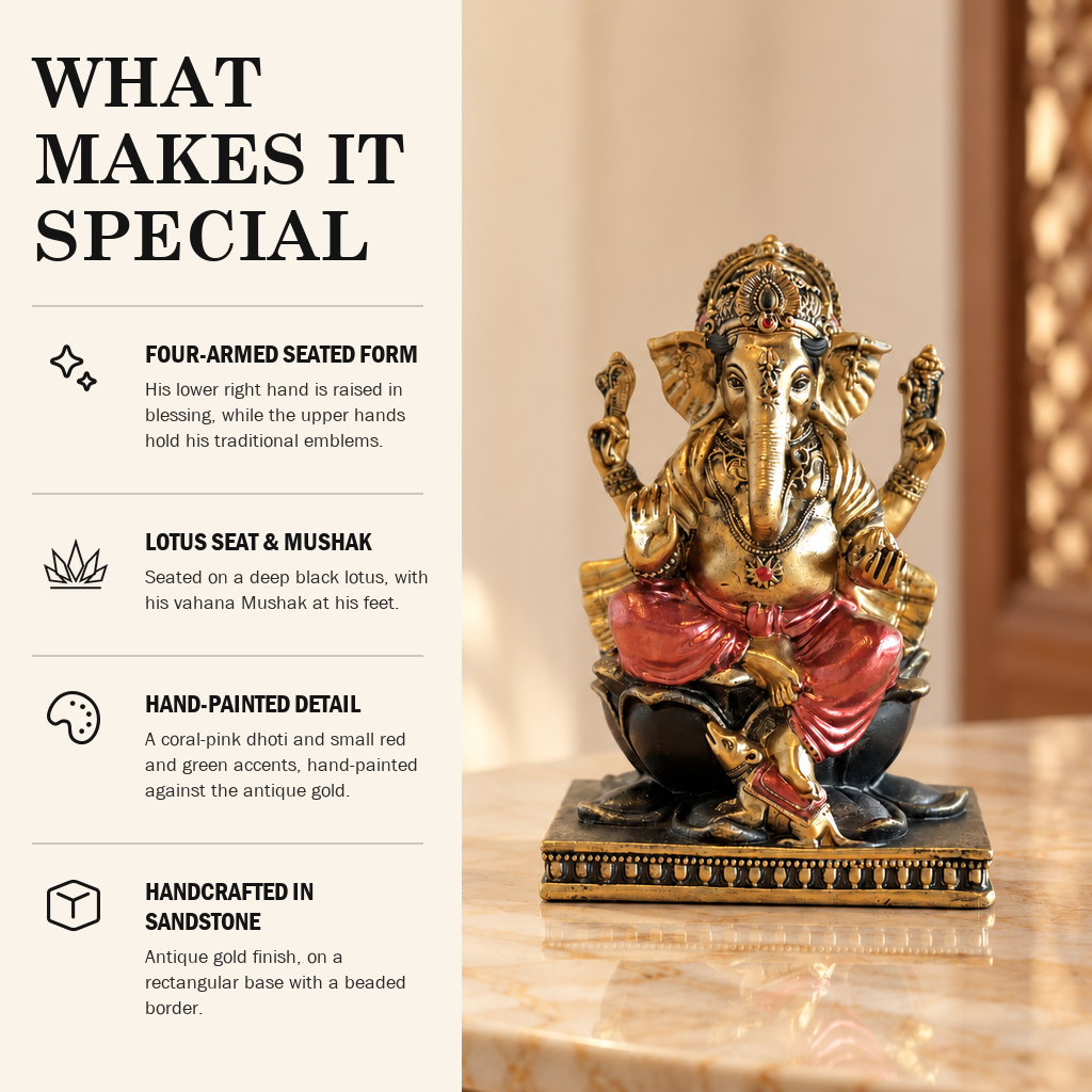 Ganesh on Lotus sandstone idol what makes it special | Mapland
