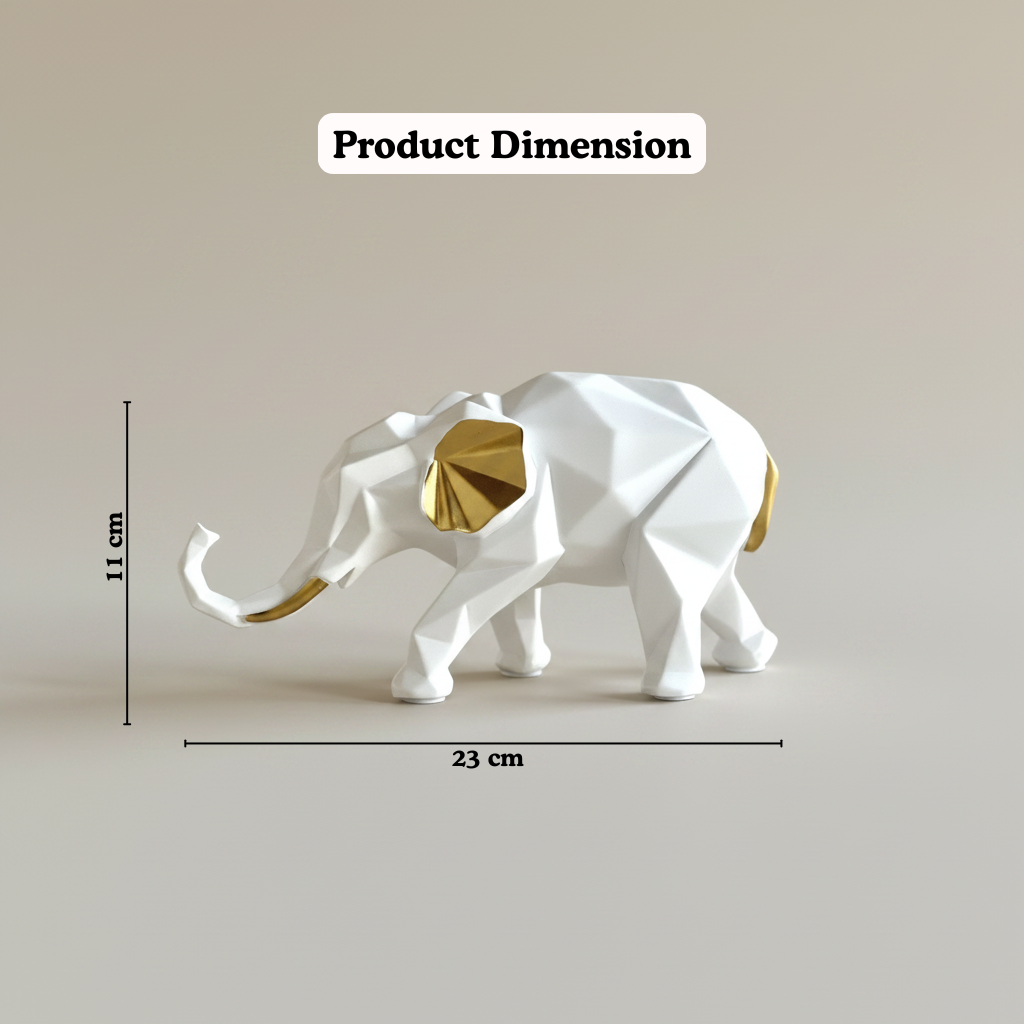 Geometric Elephant Figurine Set of 2 — White & Gold