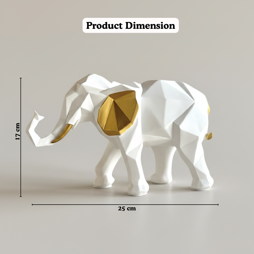 Geometric Elephant Figurine Set of 2 — White & Gold