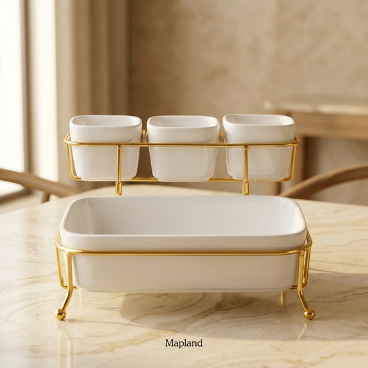Gilded Feast 2-Tier Ceramic Serving Set — handmade artisan home decor | Mapland