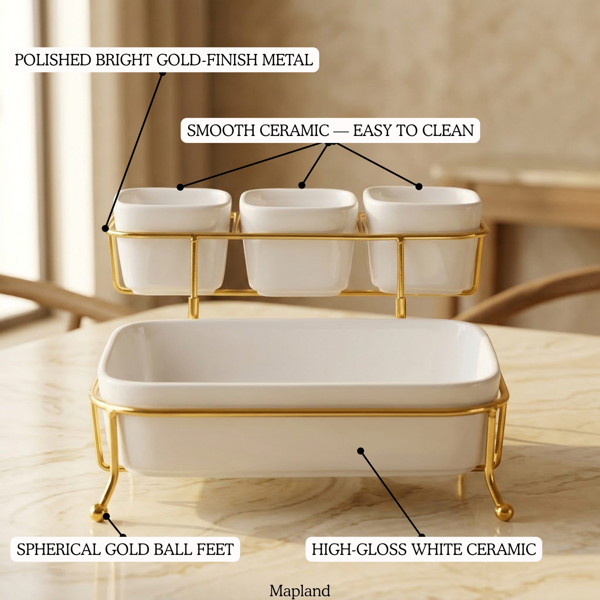 Gilded Feast 2-Tier Ceramic Serving Set — top view — handmade artisan home decor | Mapland
