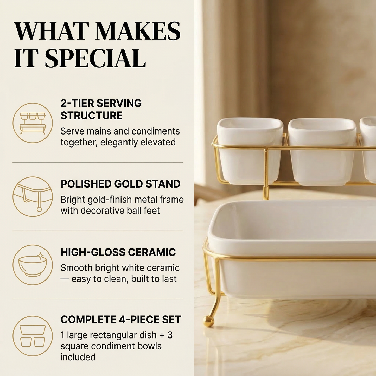 Gilded Feast 2-Tier Ceramic Serving Set — detail view — handmade artisan home decor | Mapland