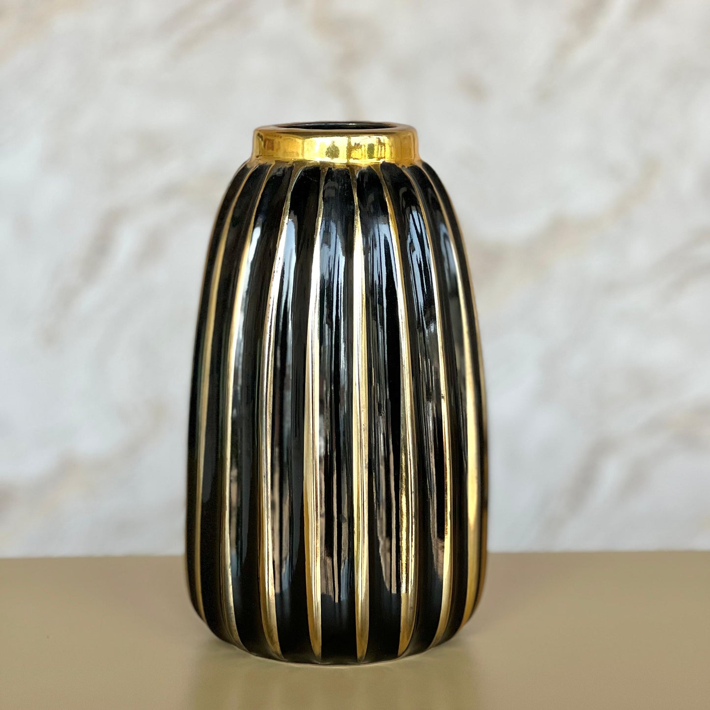 Royal Black & Gold Ceramic Vase