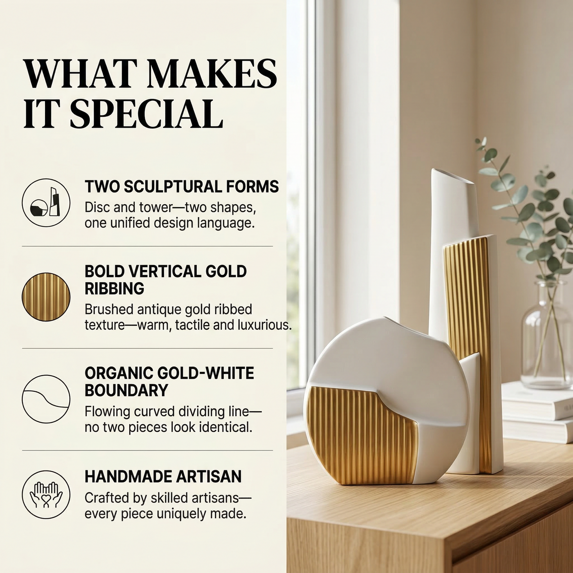 Golden Crest Vase Pair -- decorative home accent, resin home decor | Mapland