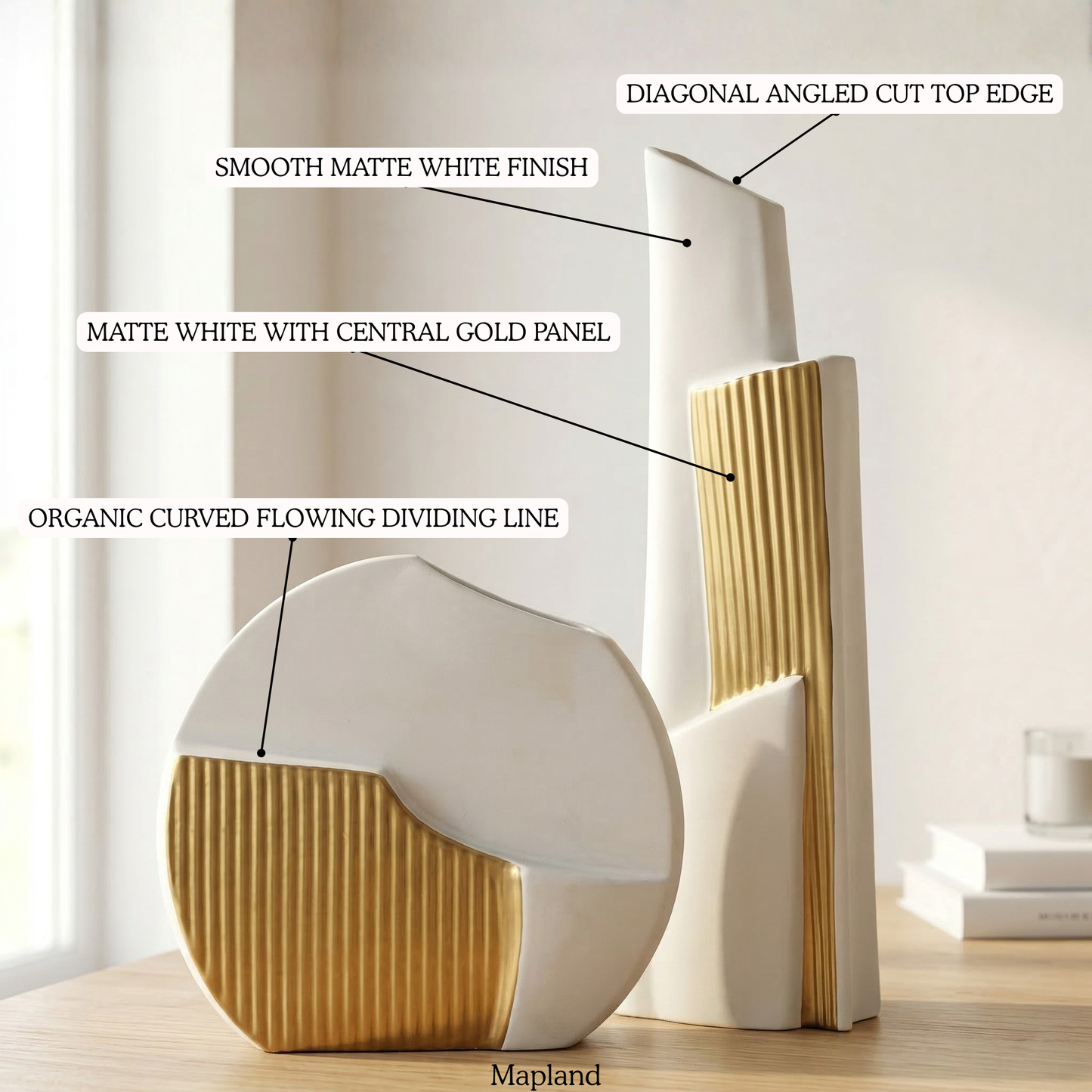 Golden Crest Vase Pair -- decorative home accent, resin home decor | Mapland
