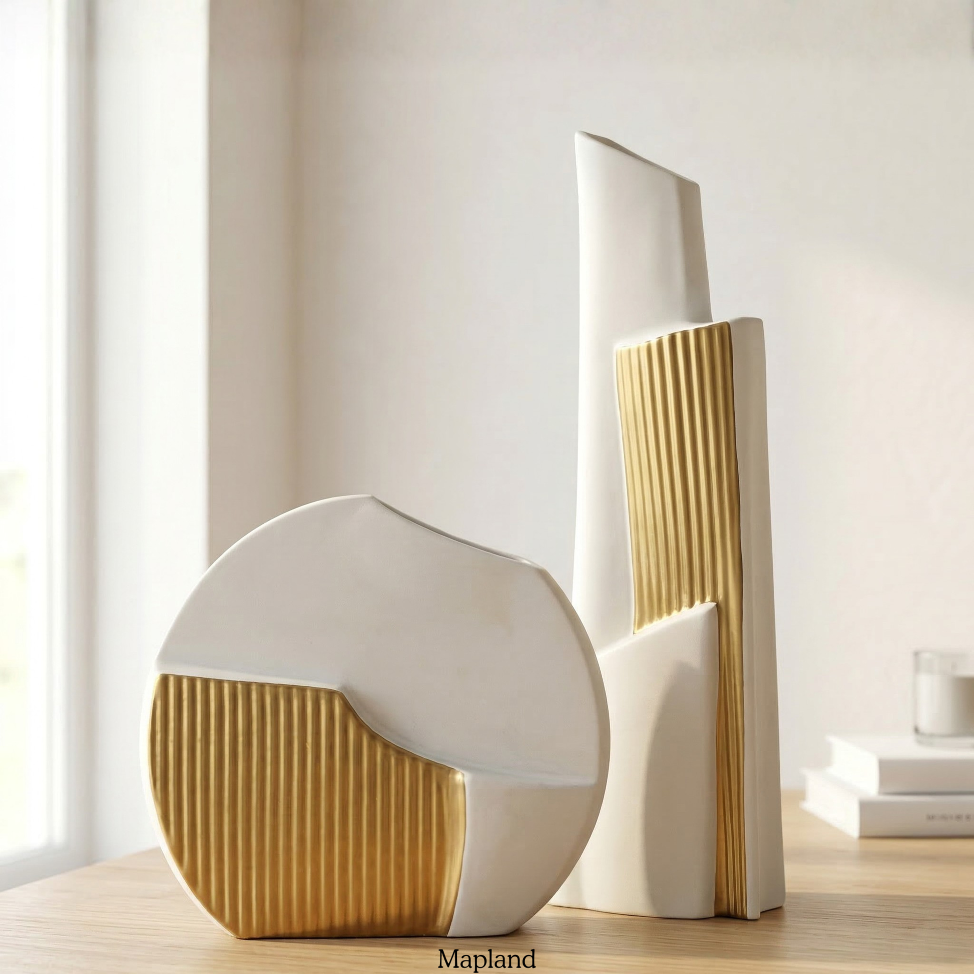Golden Crest Vase Pair -- decorative home accent, resin home decor | Mapland