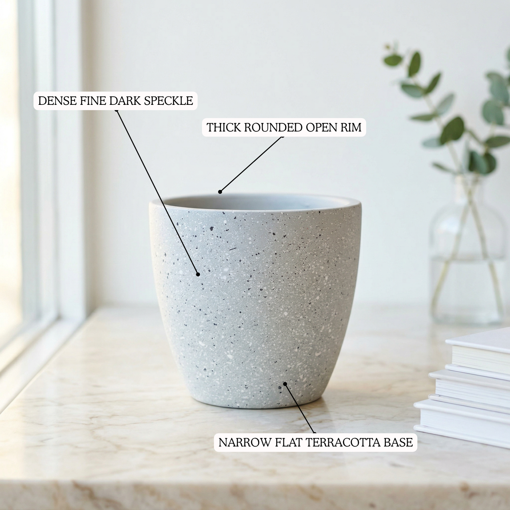 Grey Speckle Terracotta Planter handmade ceramic planter — top view, Indian artisan craft | Mapland