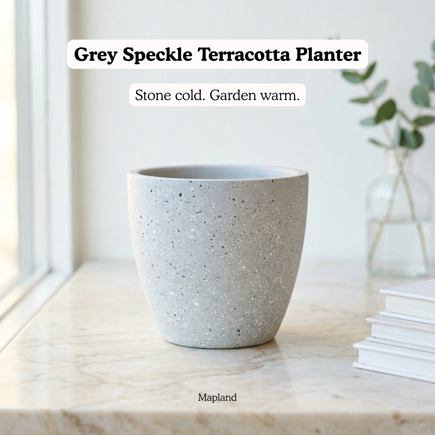 Grey Speckle Terracotta Planter handmade ceramic planter — side view, Indian artisan craft | Mapland