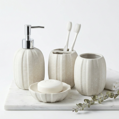 Serene Stone 4-Piece Bathroom Accessories Set - grey on a clean background | Mapland