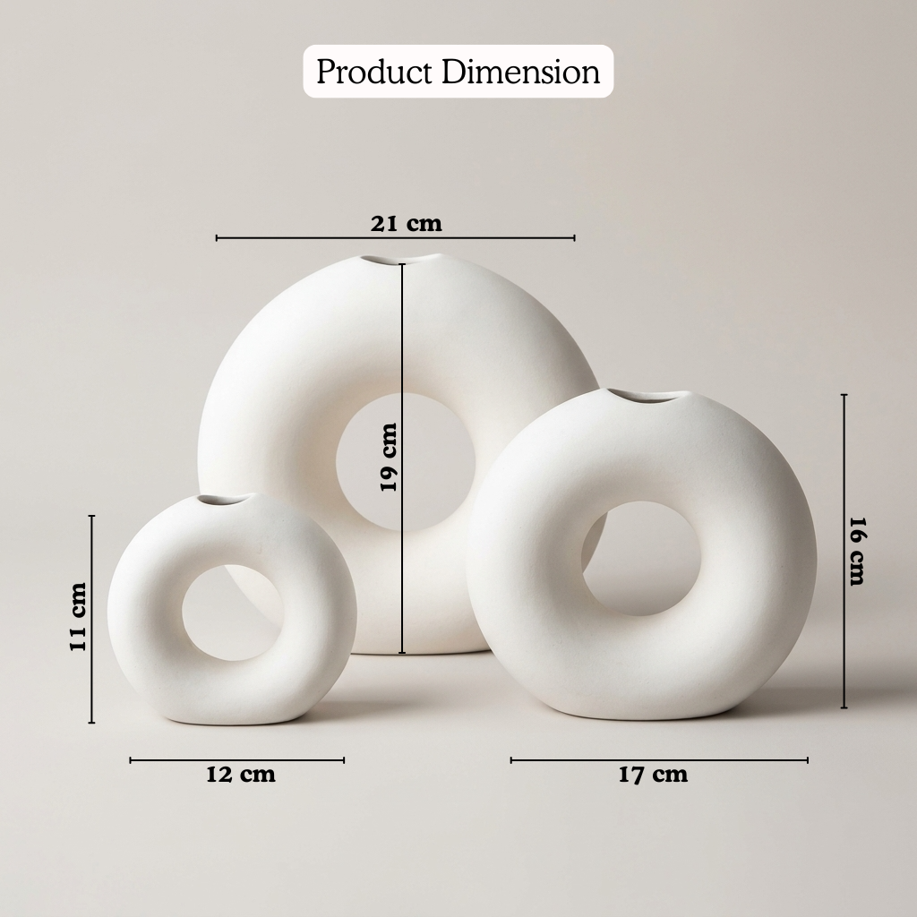 Halo Donut Vases — Set of 3 handmade ceramic vase — detail view, Indian artisan craft | Mapland
