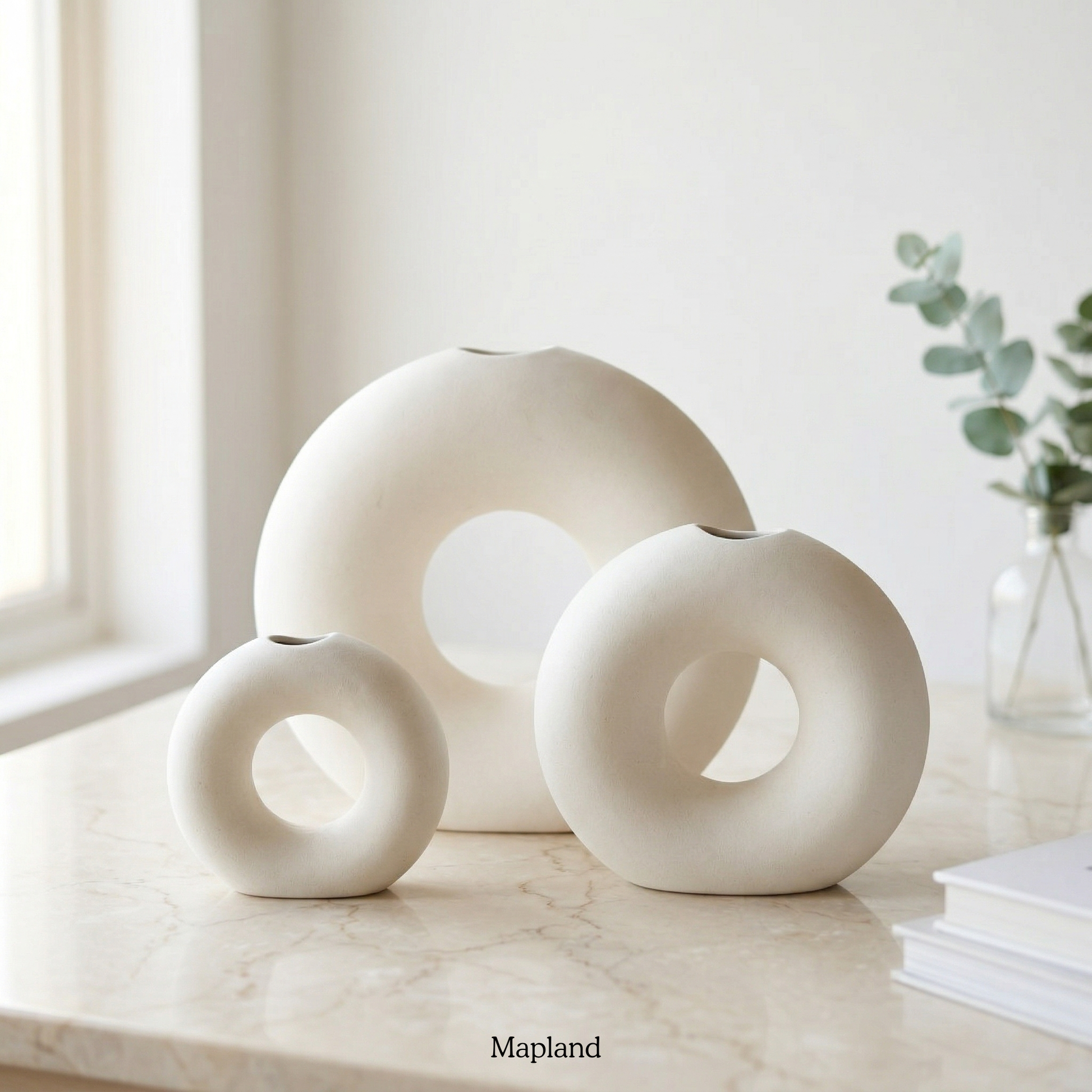 Donut ring ceramic vase set of 3 — handmade ceramic vase | Mapland Design Studio