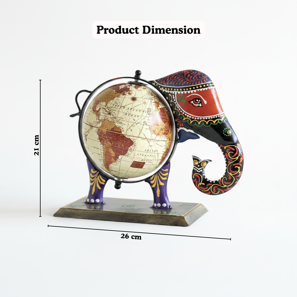 Hand-Painted Elephant Globe Figurine