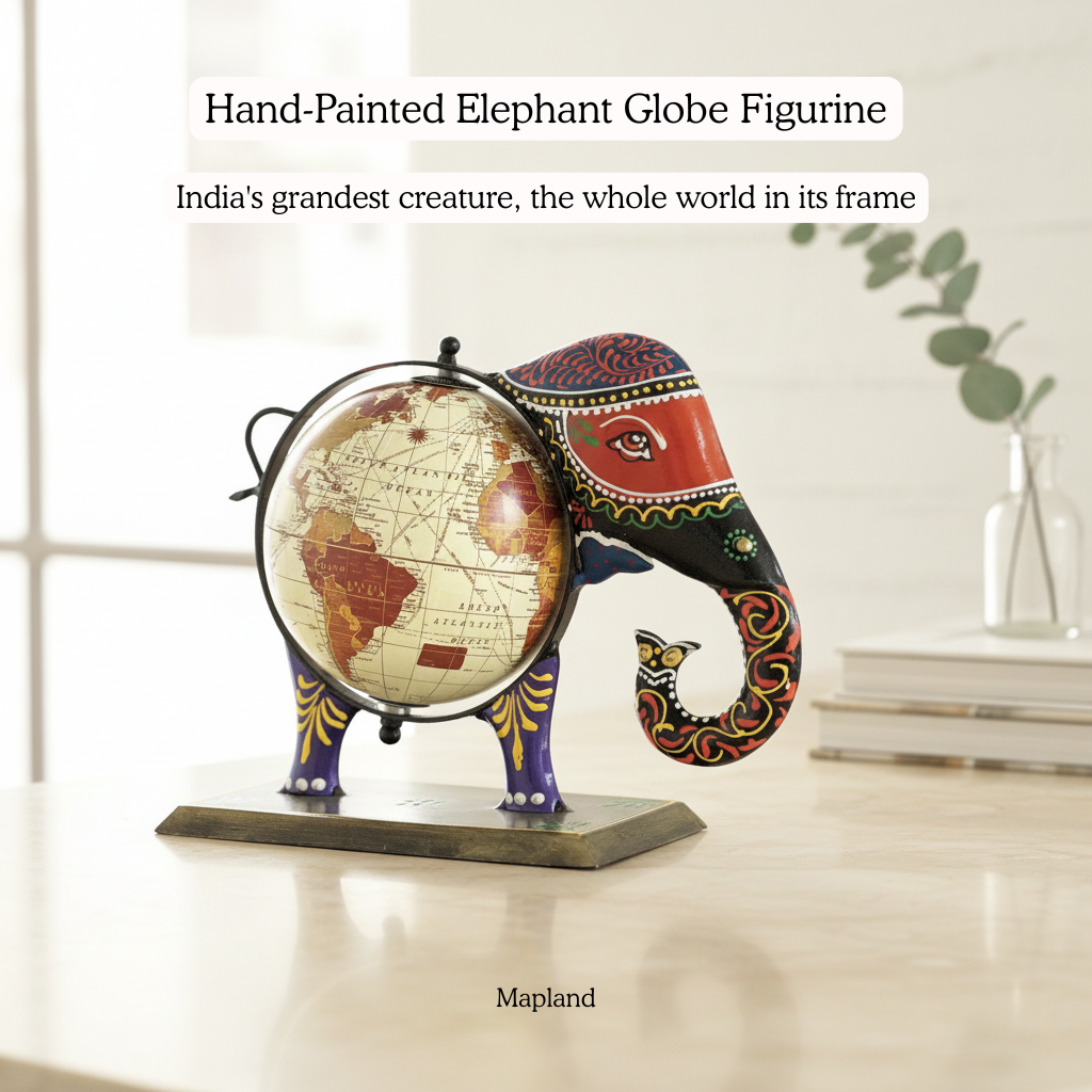 Hand-Painted Elephant Globe Figurine